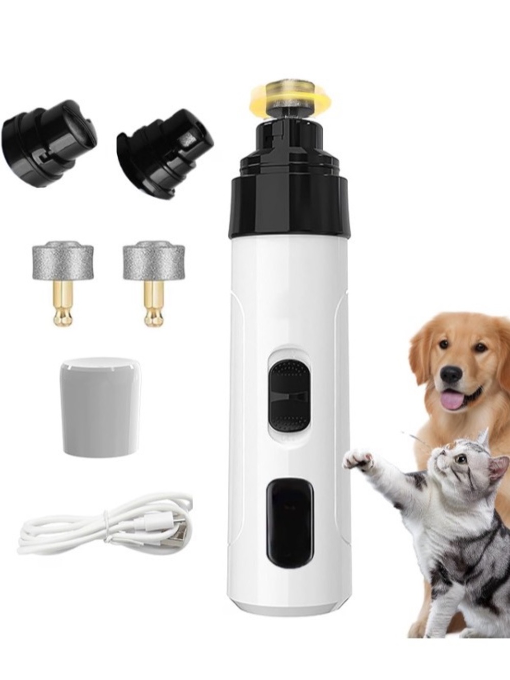 Pet Nail Grinder for Dogs & Cats - White Black